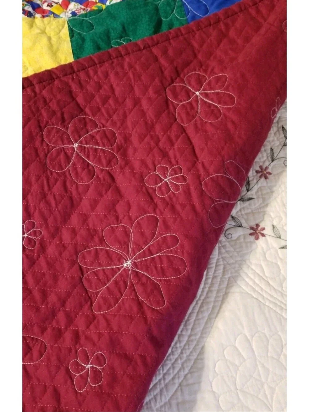 Vintage Baby Child Lap Quilt Blanket Childhood Activity Blue, Yellow, Green, Red